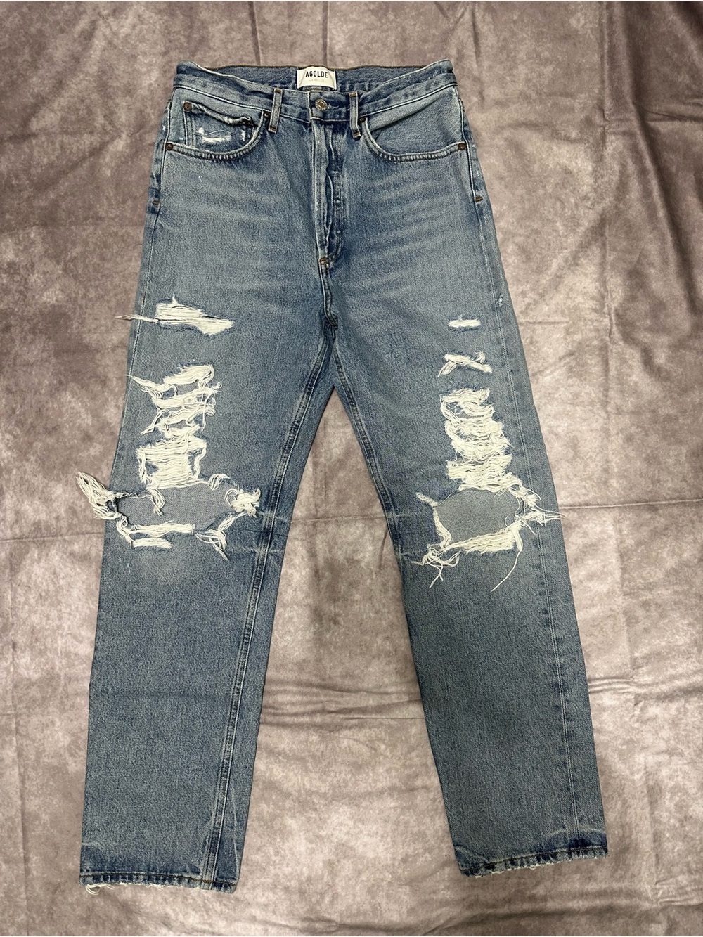 Agolde Women’s Distressed Light Blue Straight Leg Jeans